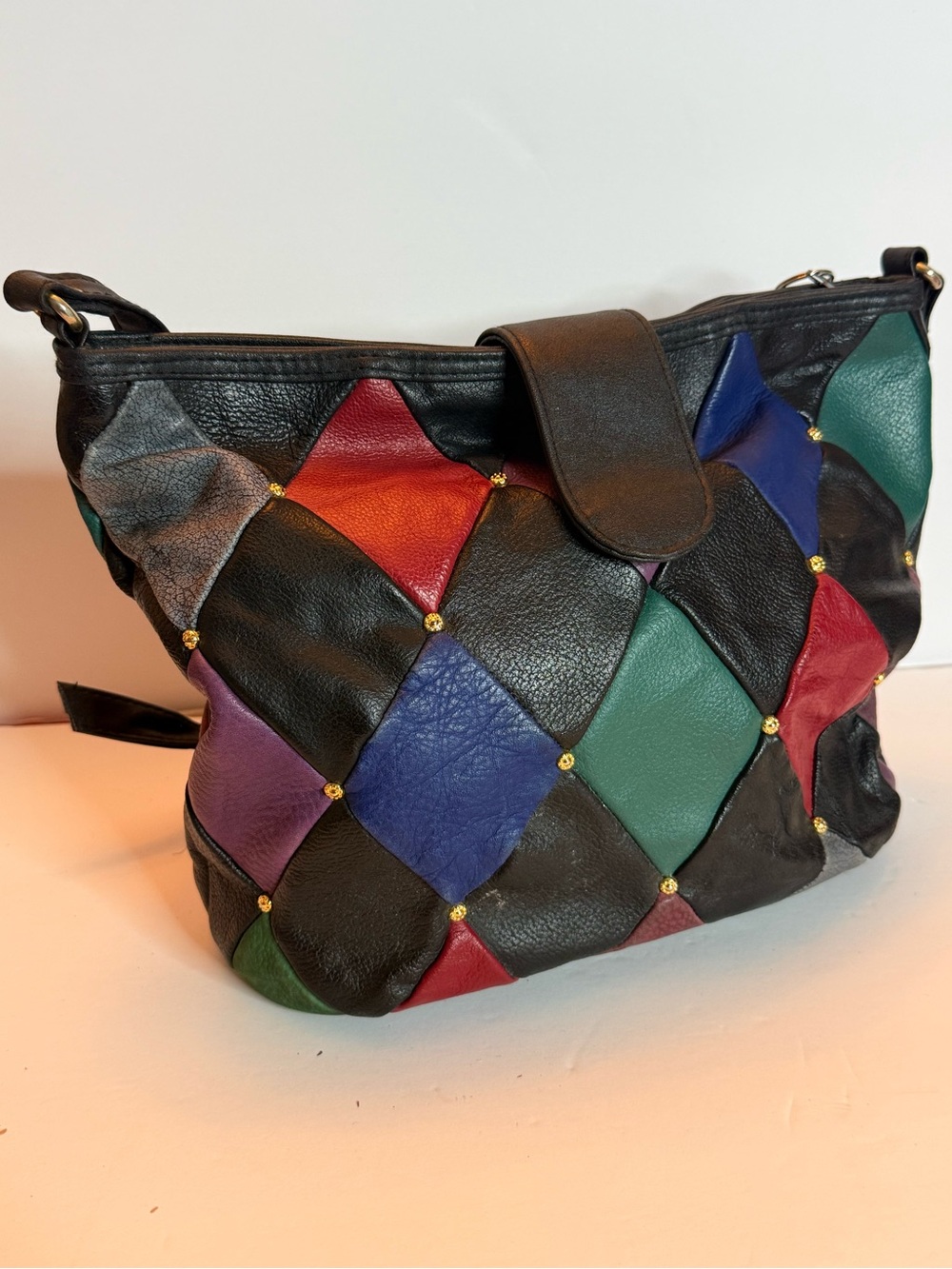 Multicolor Patchwork Leather Shoulder Bag